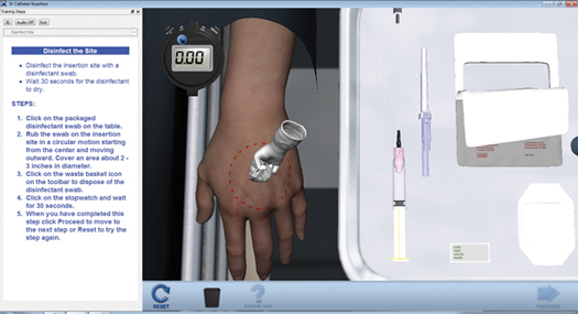 Figure 2. Tactile VR requires the trainee to disinfect the site and wait the full 30 seconds as required by the protocol.